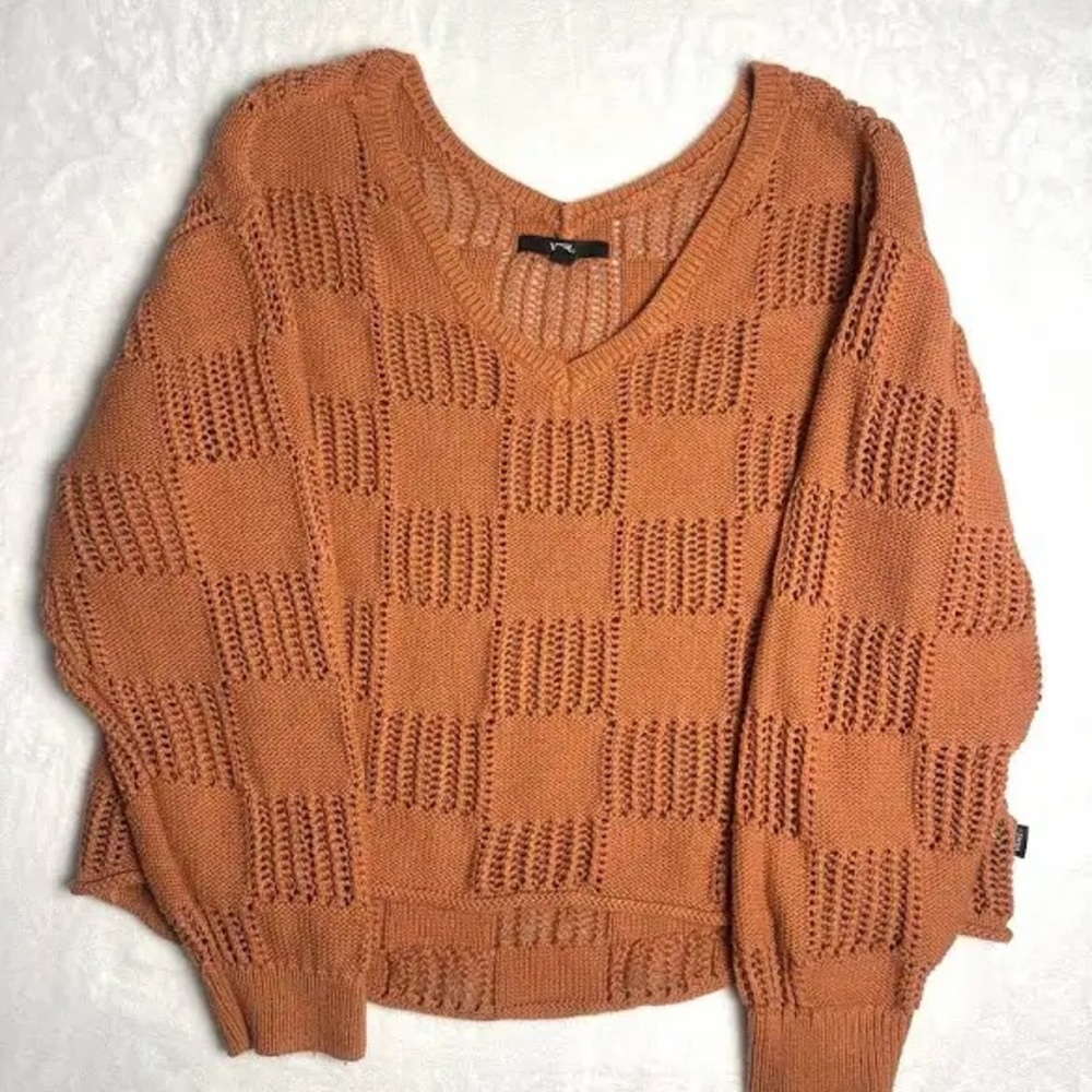 Vans Women's Open Knit V-Neck Sweater in Rust